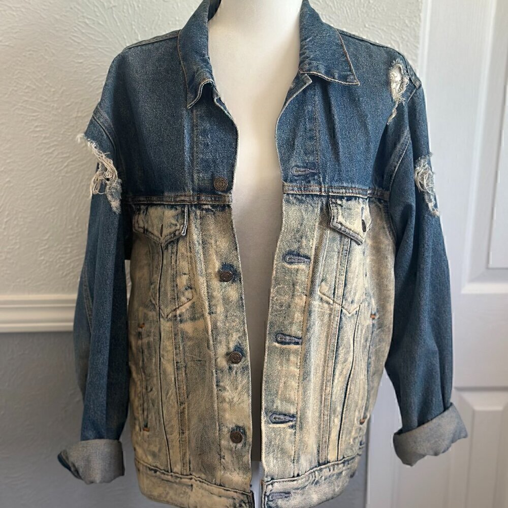 Levi’s x Furst of a Kind Distressed Denim Jacket with Lace Macramé Back